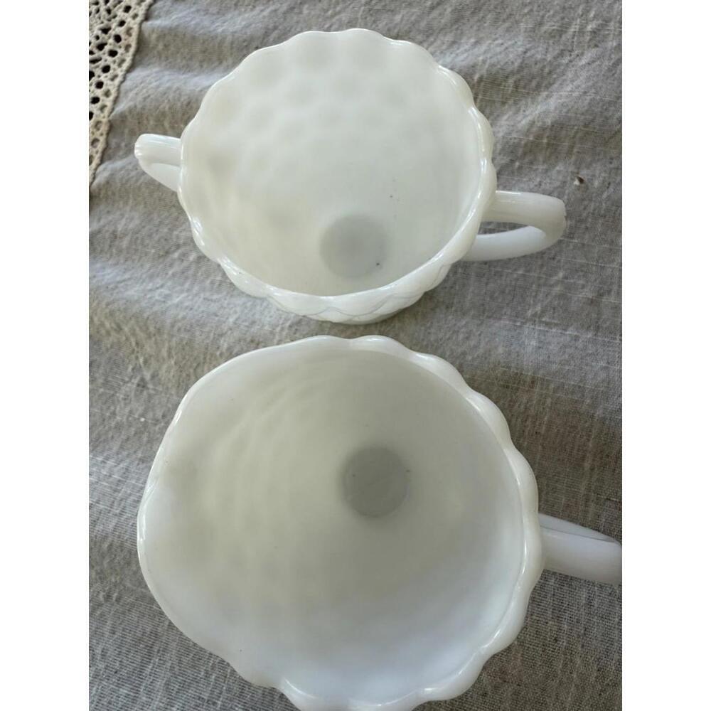 Vintage Milk Glass Cream and Sugar Set Anchor Hocking Bubble Glass Set 30s - Picture 5 of 5
